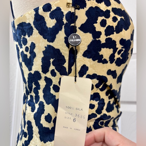 Vintage 1988 S.I.L.K.S St Gillian Silk Leopard Cocktail Dress Deadstock 6 - Picture 7 of 14